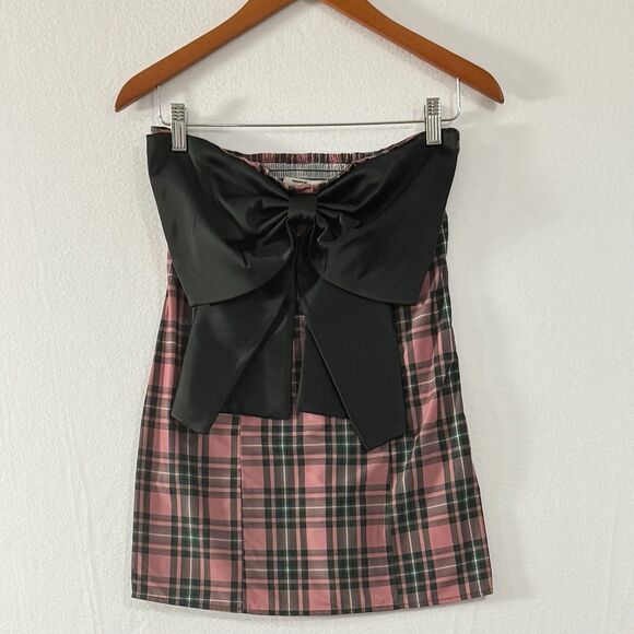 Kimchi Blue Emmery Edgy Plaid Strapless Dark Academia Mini Party Dress Med NWT - Picture 4 of 12